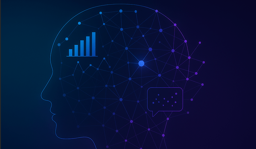 Ilustración digital de un perfil humano con nodos conectados y gráficos, representando el análisis emocional con inteligencia artificial en RESET COSTOS