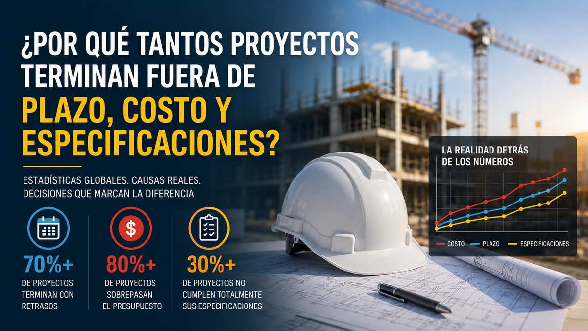 Estadísticas sobre proyectos de construcción que terminan fuera de plazo, costo y especificaciones